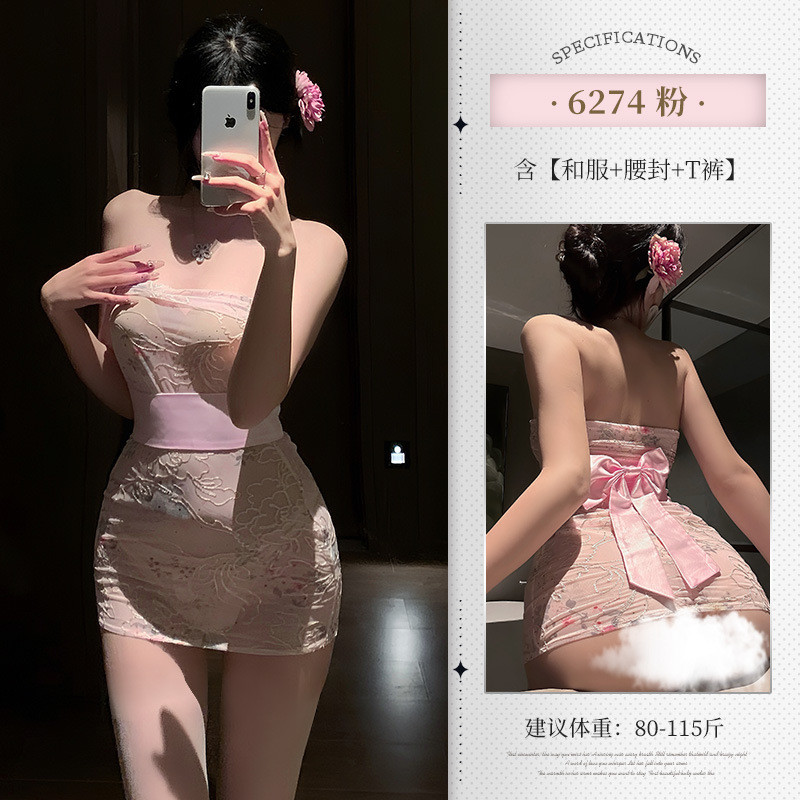 霏慕 6274 刺绣印花透视和服套装图片 8
