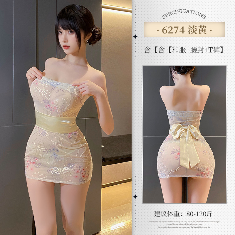 霏慕 6274 刺绣印花透视和服套装图片 6