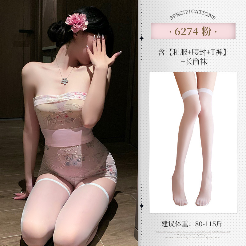 霏慕 6274 刺绣印花透视和服套装图片 9