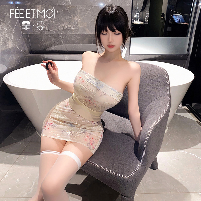 霏慕 6274 刺绣印花透视和服套装图片 3