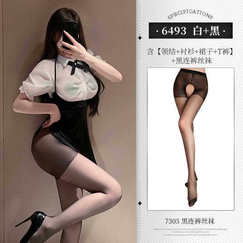 霏慕学院女神白黑抽褶透视套装图片 7